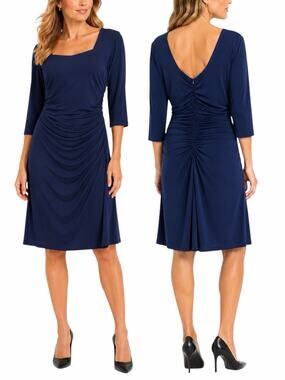 Kiyonna Square Neck Ruched Cocktail Dress Blue Plus Size Size 1/ 1X